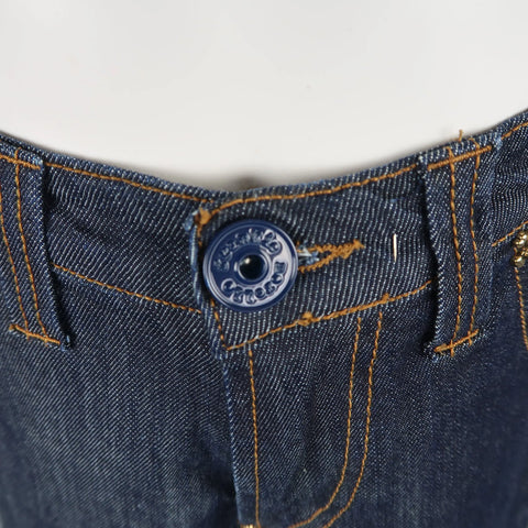 FRANKIE MORELLO 30 Indigo Contrast Stitch Denim Gold Skull Crossbones Stud Jeans FRANKIE MORELLO