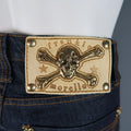 FRANKIE MORELLO 30 Indigo Contrast Stitch Denim Gold Skull Crossbones Stud Jeans FRANKIE MORELLO