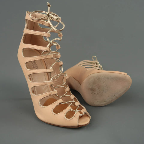 GIAMBATTISTA VALLI Size 9 Pink Leather Lace Up Peep Toe Sandals GIAMBATTISTA VALLI