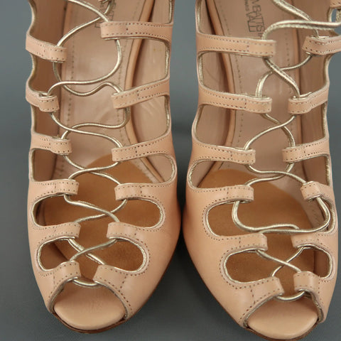 GIAMBATTISTA VALLI Size 9 Pink Leather Lace Up Peep Toe Sandals GIAMBATTISTA VALLI