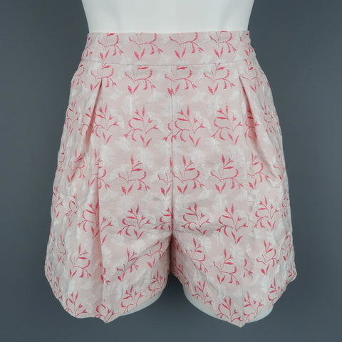 GIAMBATTISTA VALLI Size XS Pink Silk Blend Floral Jacquard Pleated Shorts GIAMBATTISTA VALLI