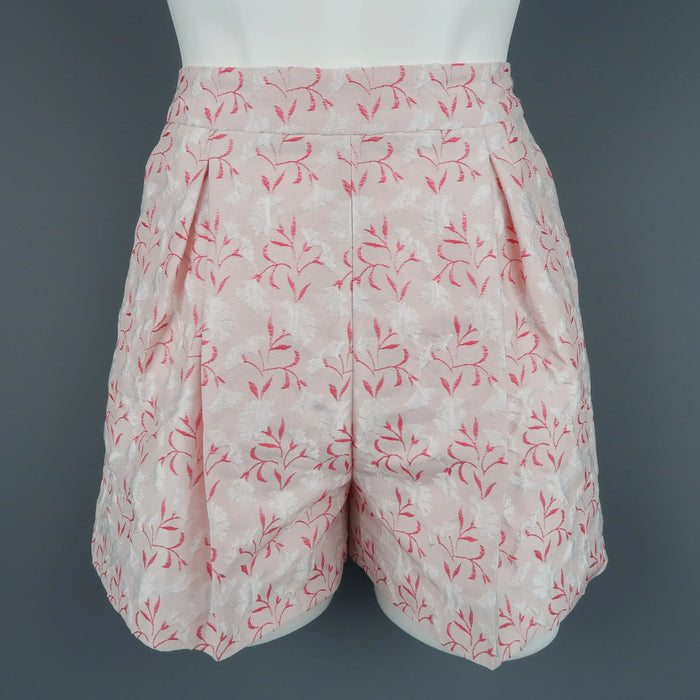 GIAMBATTISTA VALLI Size XS Pink Silk Blend Floral Jacquard Pleated Shorts