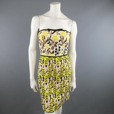 GIAMBATTISTA VALLI US 2 / IT 38 Yellow Pink & Beige Linen & Lace Cocktail Dress