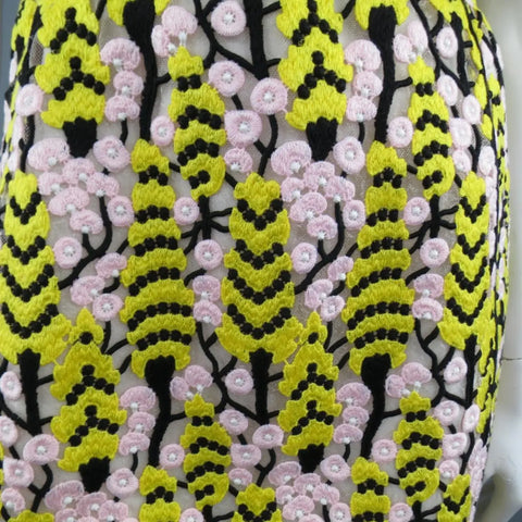 GIAMBATTISTA VALLI US 2 / IT 38 Yellow Pink & Beige Linen & Lace Cocktail Dress GIAMBATTISTA VALLI