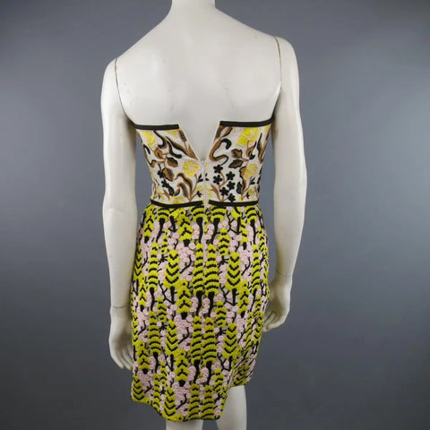GIAMBATTISTA VALLI US 2 / IT 38 Yellow Pink & Beige Linen & Lace Cocktail Dress GIAMBATTISTA VALLI