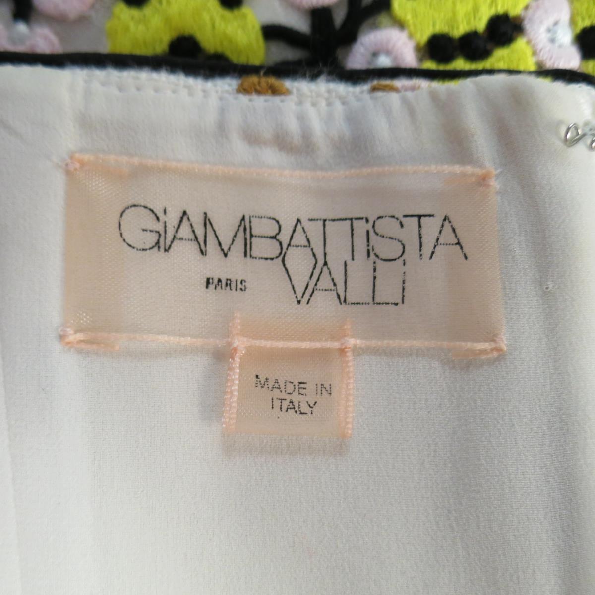 GIAMBATTISTA VALLI US 2 / IT 38 Yellow Pink & Beige Linen & Lace Cocktail Dress