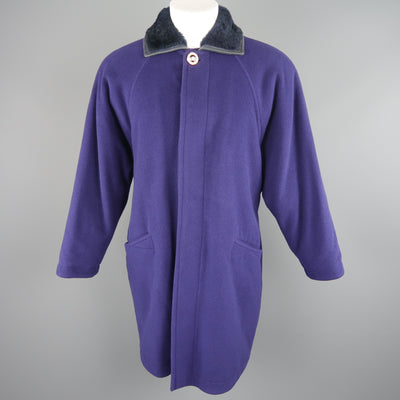GIANNI VERSACE 36 Purple Wool Fur Collar Medusa Button Coat