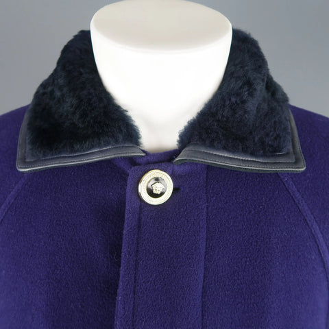 GIANNI VERSACE 36 Purple Wool Fur Collar Medusa Button Coat GIANNI VERSACE