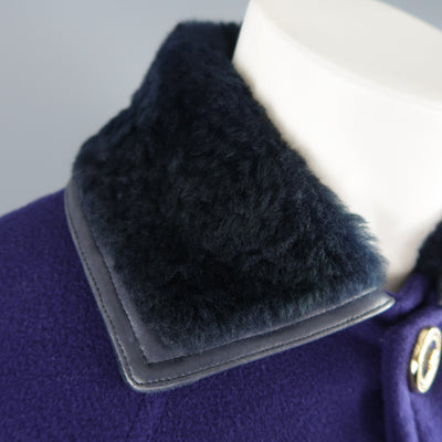 GIANNI VERSACE 36 Purple Wool Fur Collar Medusa Button Coat