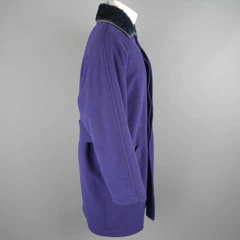 GIANNI VERSACE 36 Purple Wool Fur Collar Medusa Button Coat GIANNI VERSACE