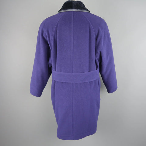 GIANNI VERSACE 36 Purple Wool Fur Collar Medusa Button Coat GIANNI VERSACE