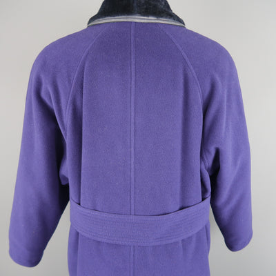 GIANNI VERSACE 36 Purple Wool Fur Collar Medusa Button Coat