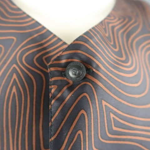 GIANNI VERSACE Size S Black and Brown Star Print Silk V Neck Vest