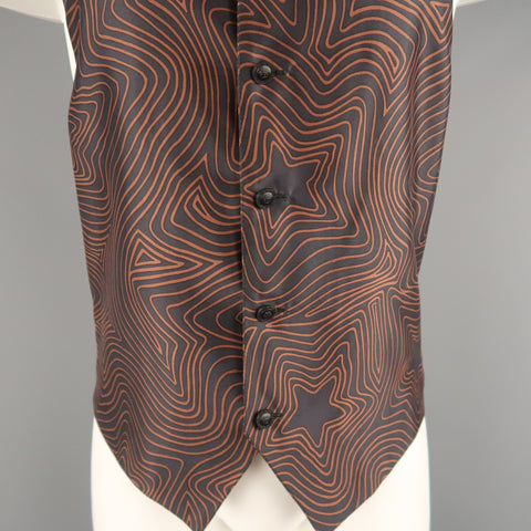 GIANNI VERSACE Size S Black and Brown Star Print Silk V Neck Vest