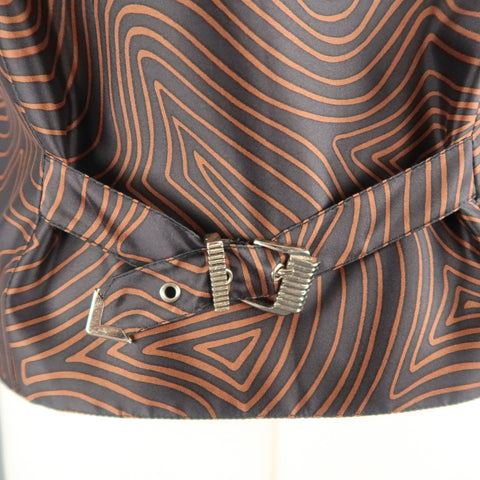 GIANNI VERSACE Size S Black and Brown Star Print Silk V Neck Vest