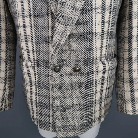 GIANNI VERSACE 40 Short Grey & Beige Plaid Wool Blend Double Breasted Jacket GIANNI VERSACE