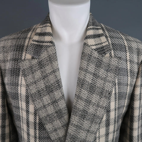 GIANNI VERSACE 40 Short Grey & Beige Plaid Wool Blend Double Breasted Jacket GIANNI VERSACE