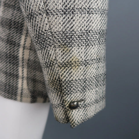 GIANNI VERSACE 40 Short Grey & Beige Plaid Wool Blend Double Breasted Jacket GIANNI VERSACE