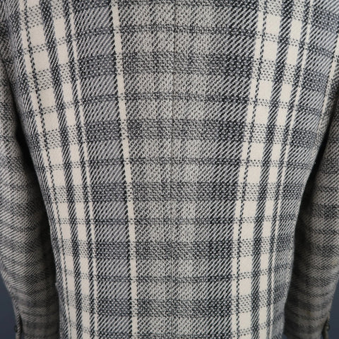 GIANNI VERSACE 40 Short Grey & Beige Plaid Wool Blend Double Breasted Jacket GIANNI VERSACE