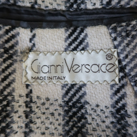 GIANNI VERSACE 40 Short Grey & Beige Plaid Wool Blend Double Breasted Jacket GIANNI VERSACE