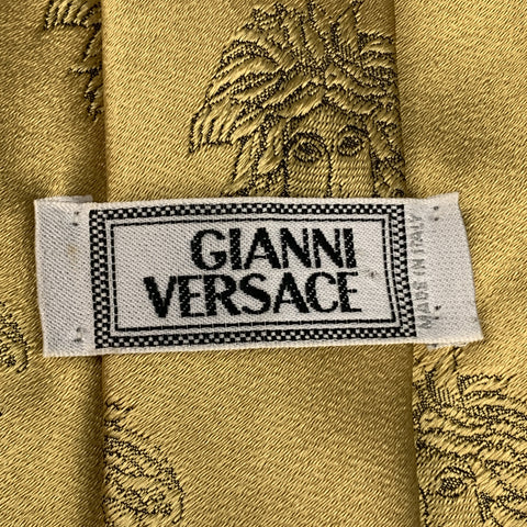 GIANNI VERSACE Gold Silk Medusa Heads Print Tie