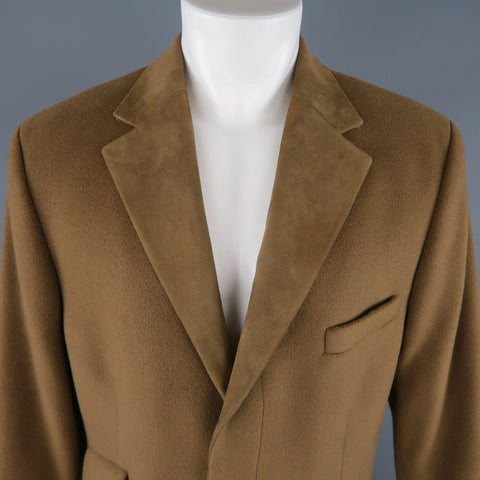 GIANNI VERSACE M Olive Green Wool Suede Notch Lapel Hidden Placket Coat GIANNI VERSACE
