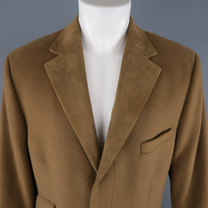 GIANNI VERSACE M Olive Green Wool Suede Notch Lapel Hidden Placket Coat