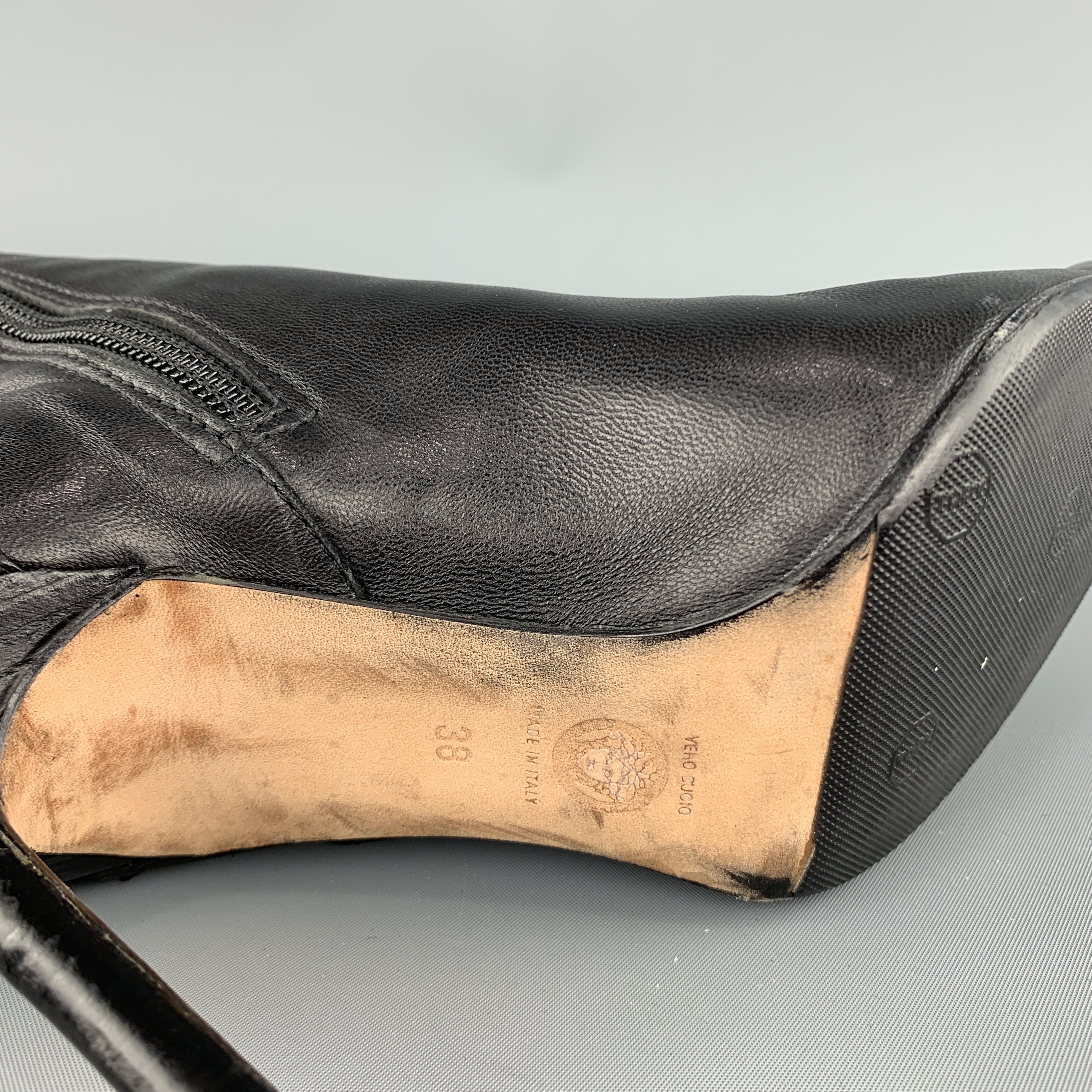 GIANNI VERSACE Size 8 Black Corset Back Pointed Knee High Boots