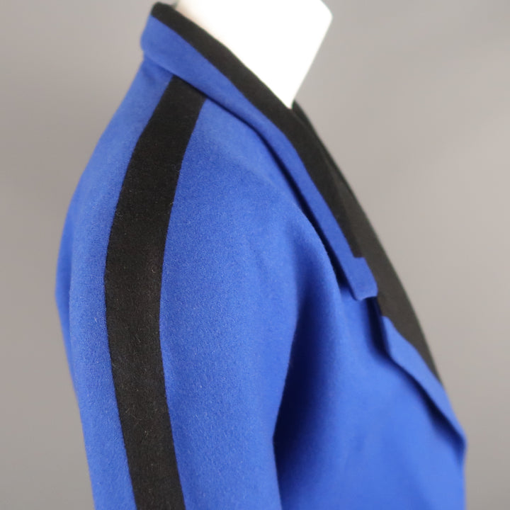 GIANNI VERSACE Size 8 Blue & Black Wool Cropped Blazer Jacket