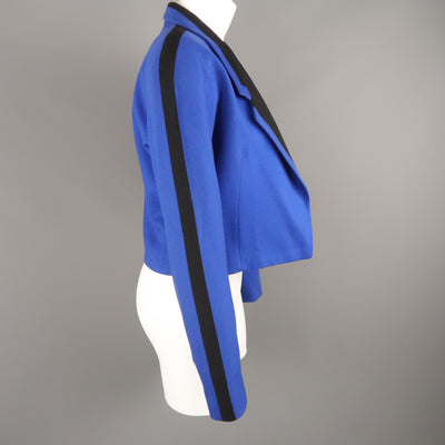 GIANNI VERSACE Size 8 Blue & Black Wool Cropped Blazer Jacket