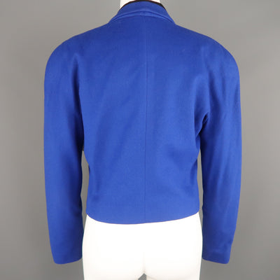 GIANNI VERSACE Size 8 Blue & Black Wool Cropped Blazer Jacket