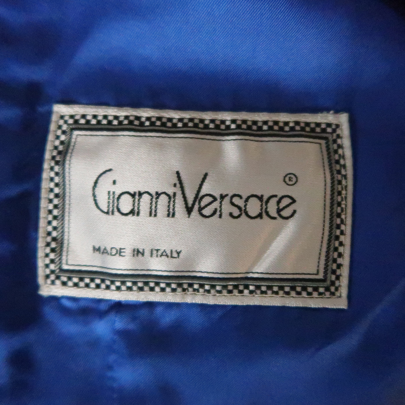 GIANNI VERSACE Size 8 Blue & Black Wool Cropped Blazer Jacket