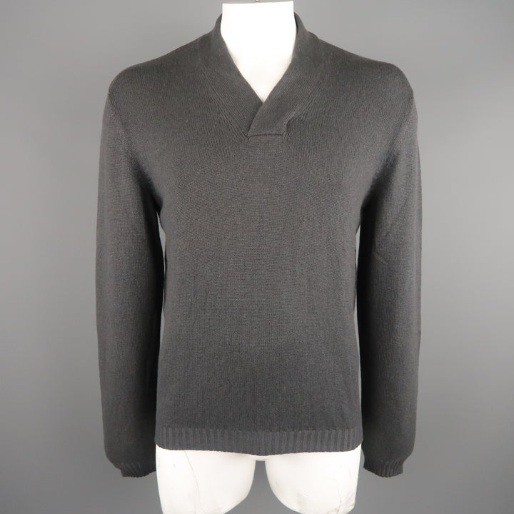 GIANNI VERSACE Size M Charcoal Cashmere Pullover Sweater