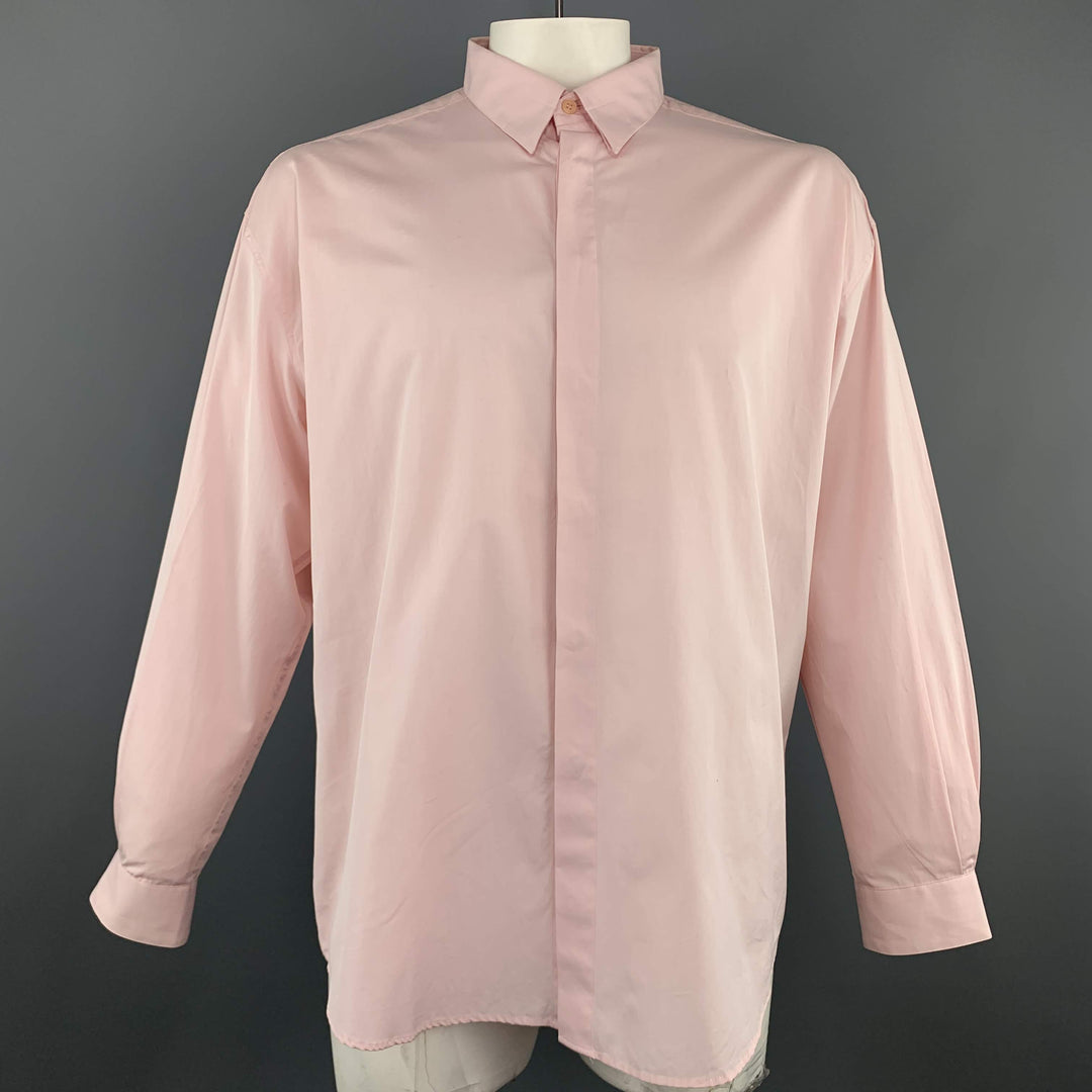 GIANNI VERSACE Size XL Light Pink Cotton Hidden Buttons Long Sleeve Shirt