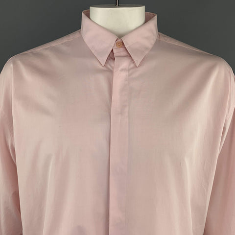 GIANNI VERSACE Size XL Light Pink Cotton Hidden Buttons Long Sleeve Shirt