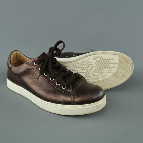 GIANVITO ROSSI Size 8 Brown Metallic Leather Lace Up Low Top Sneakers