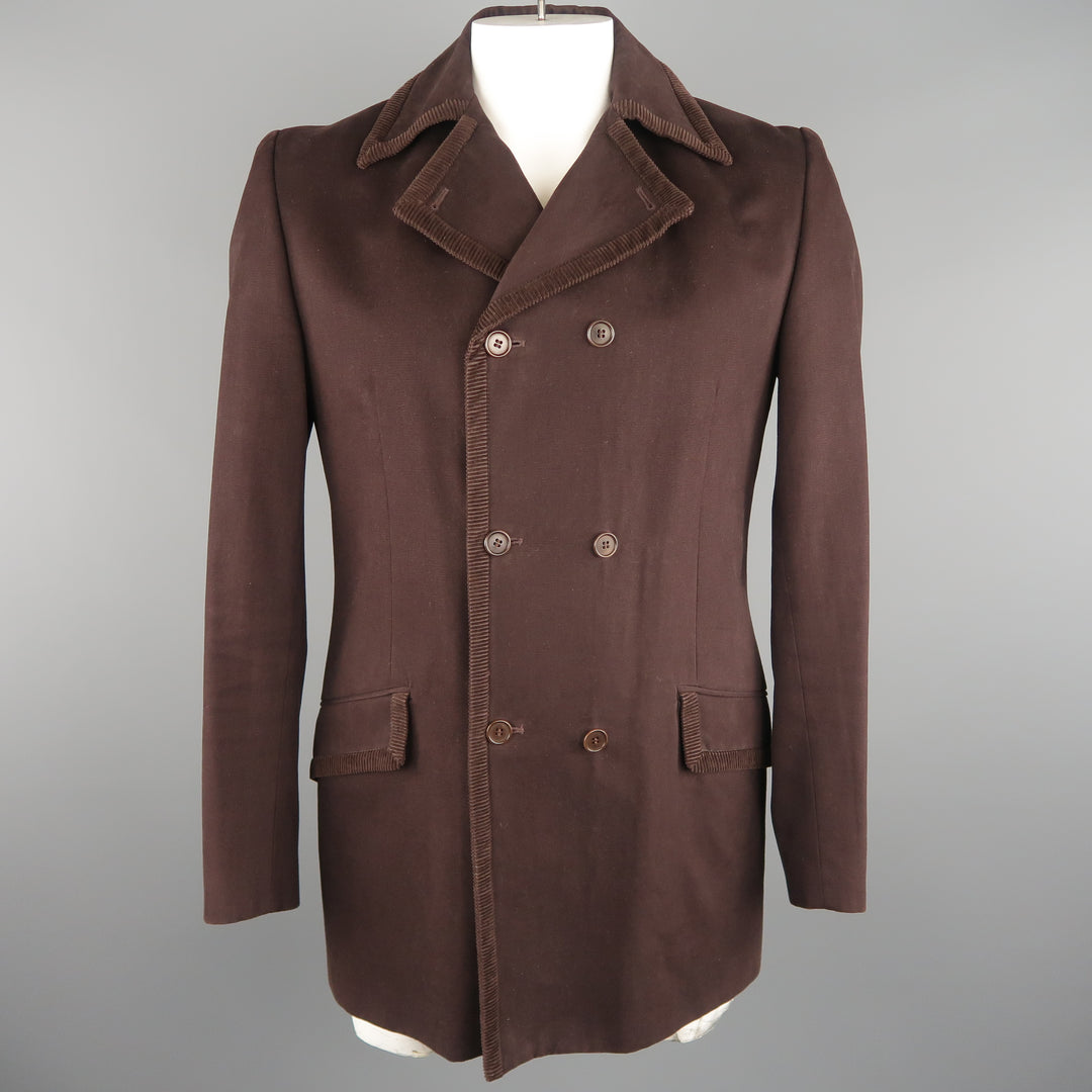 GIGLI 40 Brown Solid Cotton Corduroy  Coat