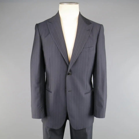 GIORGIO ARMANI 40 Regular Navy & Brown PinStripe Wool Suit GIORGIO ARMANI
