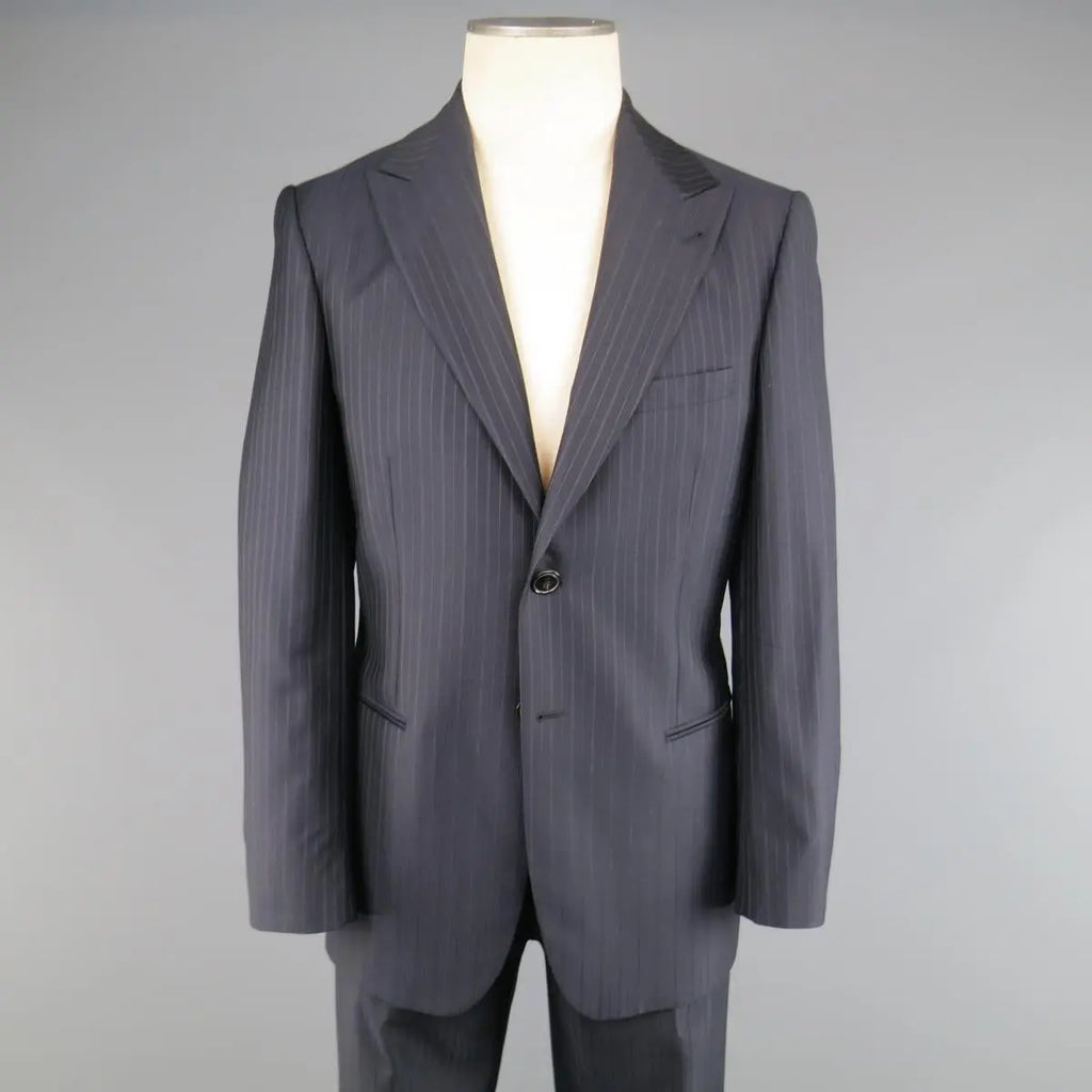 GIORGIO ARMANI 40 Regular Navy & Brown PinStripe Wool Suit – Sui