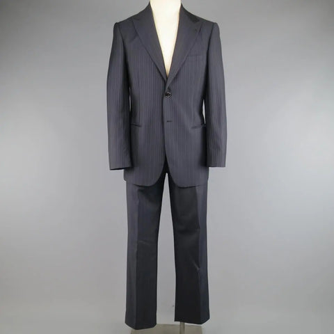 GIORGIO ARMANI 40 Regular Navy & Brown PinStripe Wool Suit GIORGIO ARMANI
