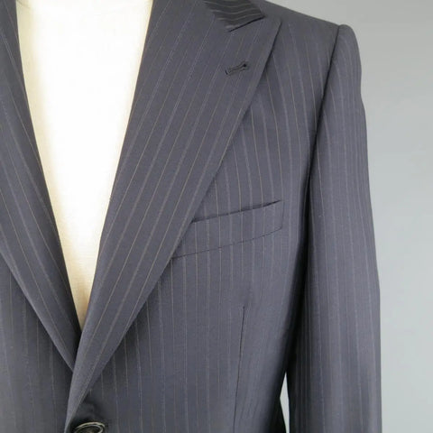 GIORGIO ARMANI 40 Regular Navy & Brown PinStripe Wool Suit GIORGIO ARMANI