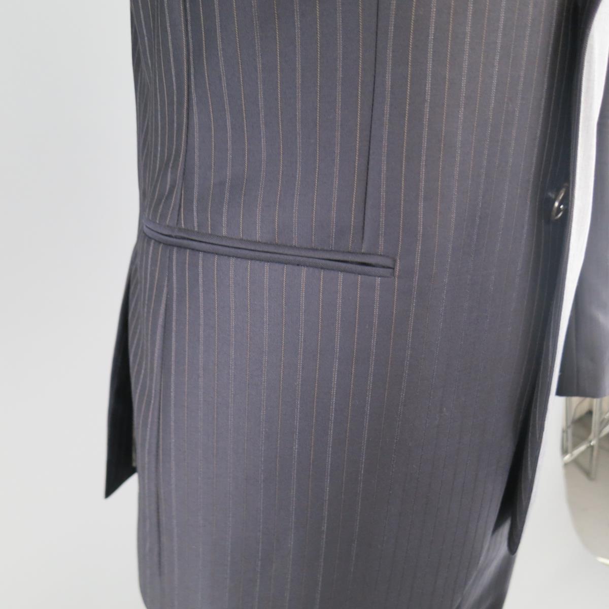 GIORGIO ARMANI 40 Regular Navy & Brown PinStripe Wool Suit – Sui