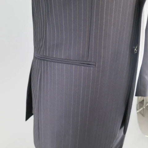 GIORGIO ARMANI 40 Regular Navy & Brown PinStripe Wool Suit GIORGIO ARMANI