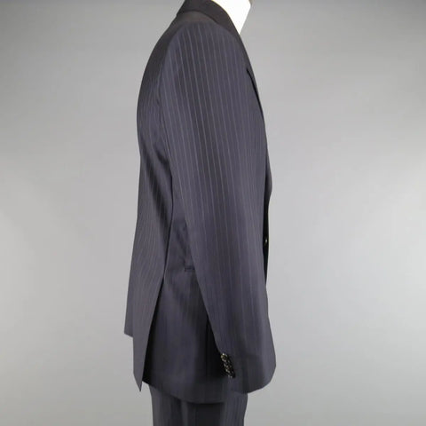 GIORGIO ARMANI 40 Regular Navy & Brown PinStripe Wool Suit GIORGIO ARMANI