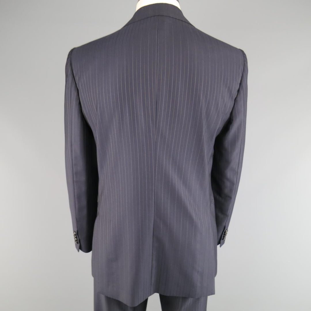 GIORGIO ARMANI 40 Regular Navy & Brown PinStripe Wool Suit