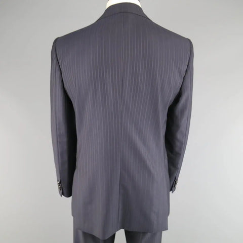 GIORGIO ARMANI 40 Regular Navy & Brown PinStripe Wool Suit GIORGIO ARMANI