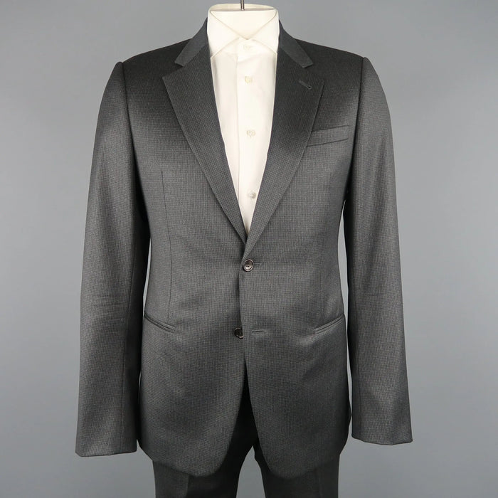 GIORGIO ARMANI 42 Charcoal Window Pane Wool Notch Lapel 2 pc Suit