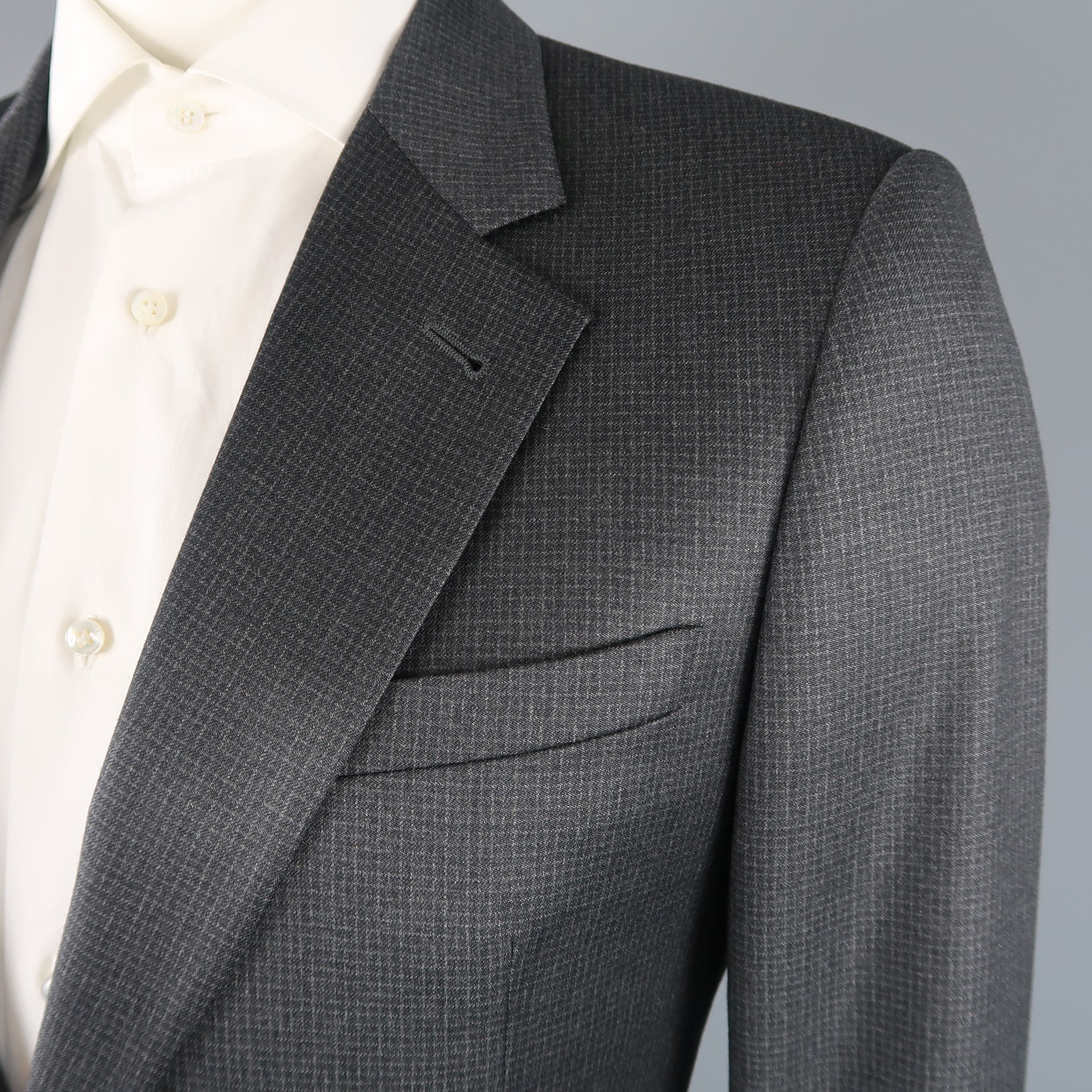 GIORGIO ARMANI 42 Charcoal Window Pane Wool Notch Lapel 2 pc Suit