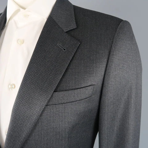 GIORGIO ARMANI 42 Charcoal Window Pane Wool Notch Lapel 2 pc Suit GIORGIO ARMANI