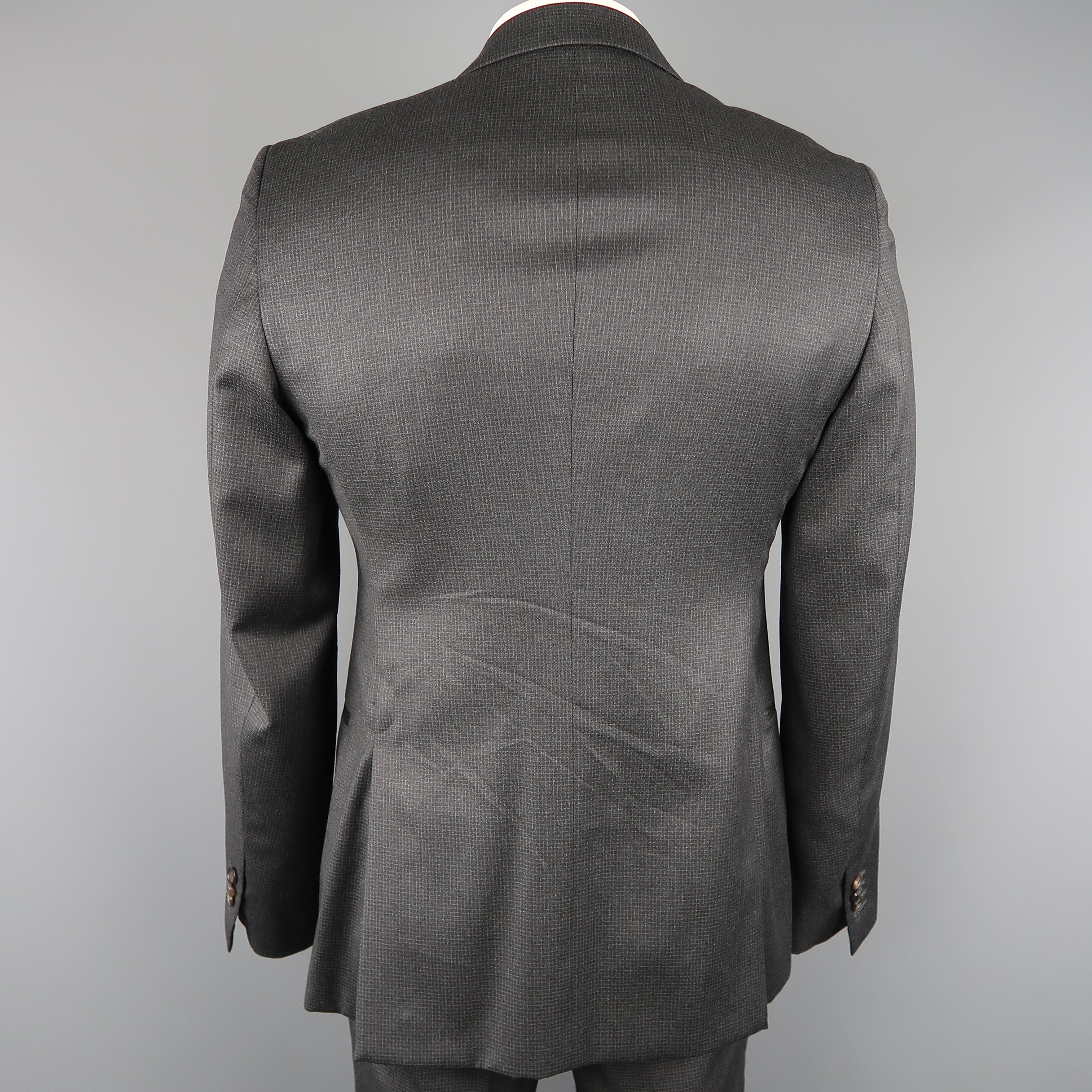 GIORGIO ARMANI 42 Charcoal Window Pane Wool Notch Lapel 2 pc GIORGIO ARMANI 42 Charcoal Window Pane Wool Notch Lapel 2 pc